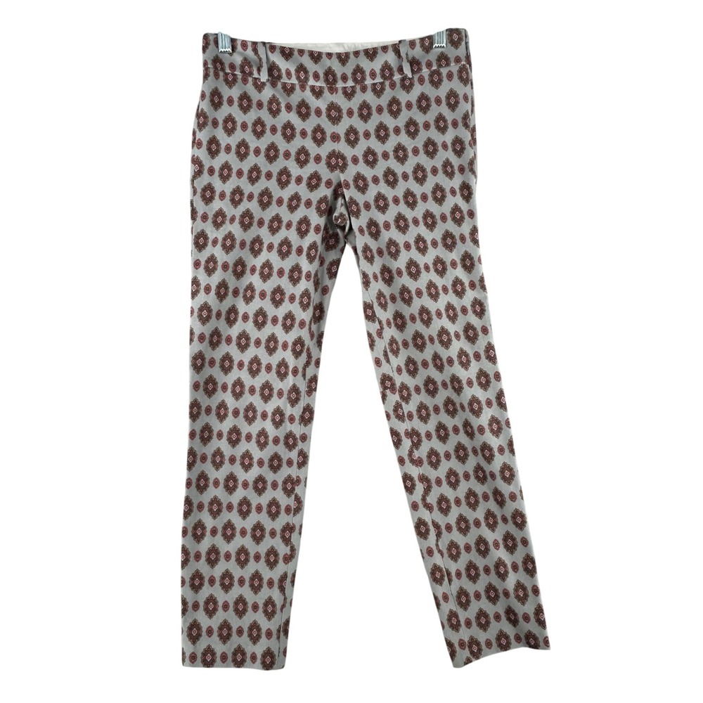 J.Crew Medallion Ankle Slim Pants Women Size 00 Gray Brown Pink Side Zip Stretch